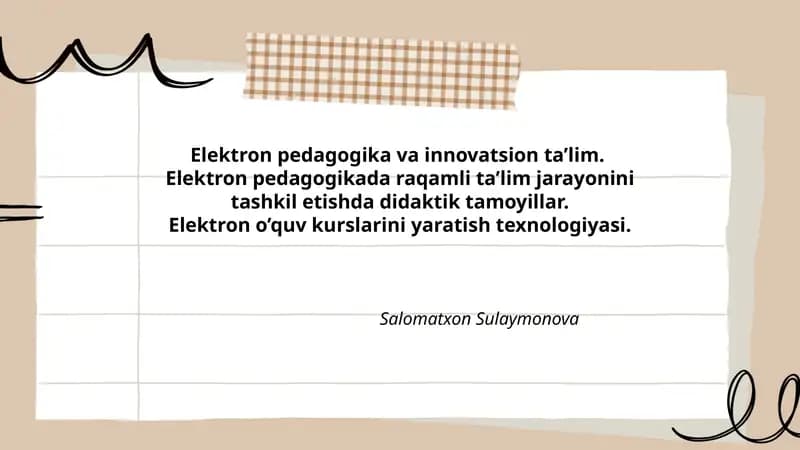 Elektron pedagogika va innovatsion ta’lim