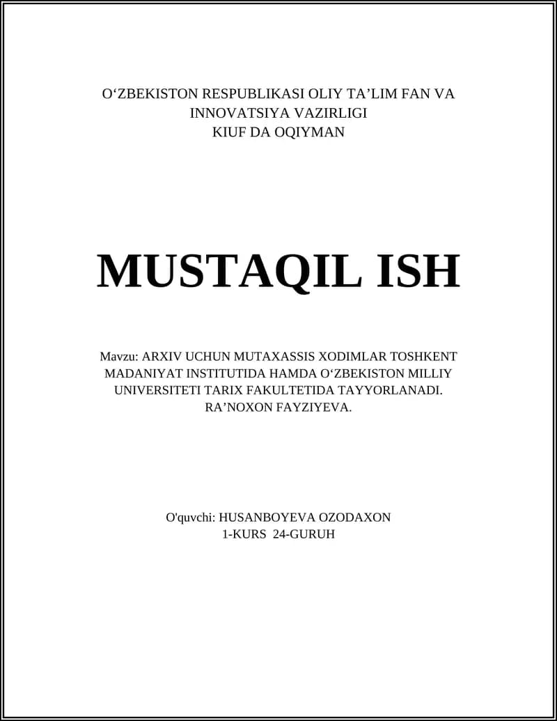 ARXIV UCHUN MUTAXASSIS XODIMLAR