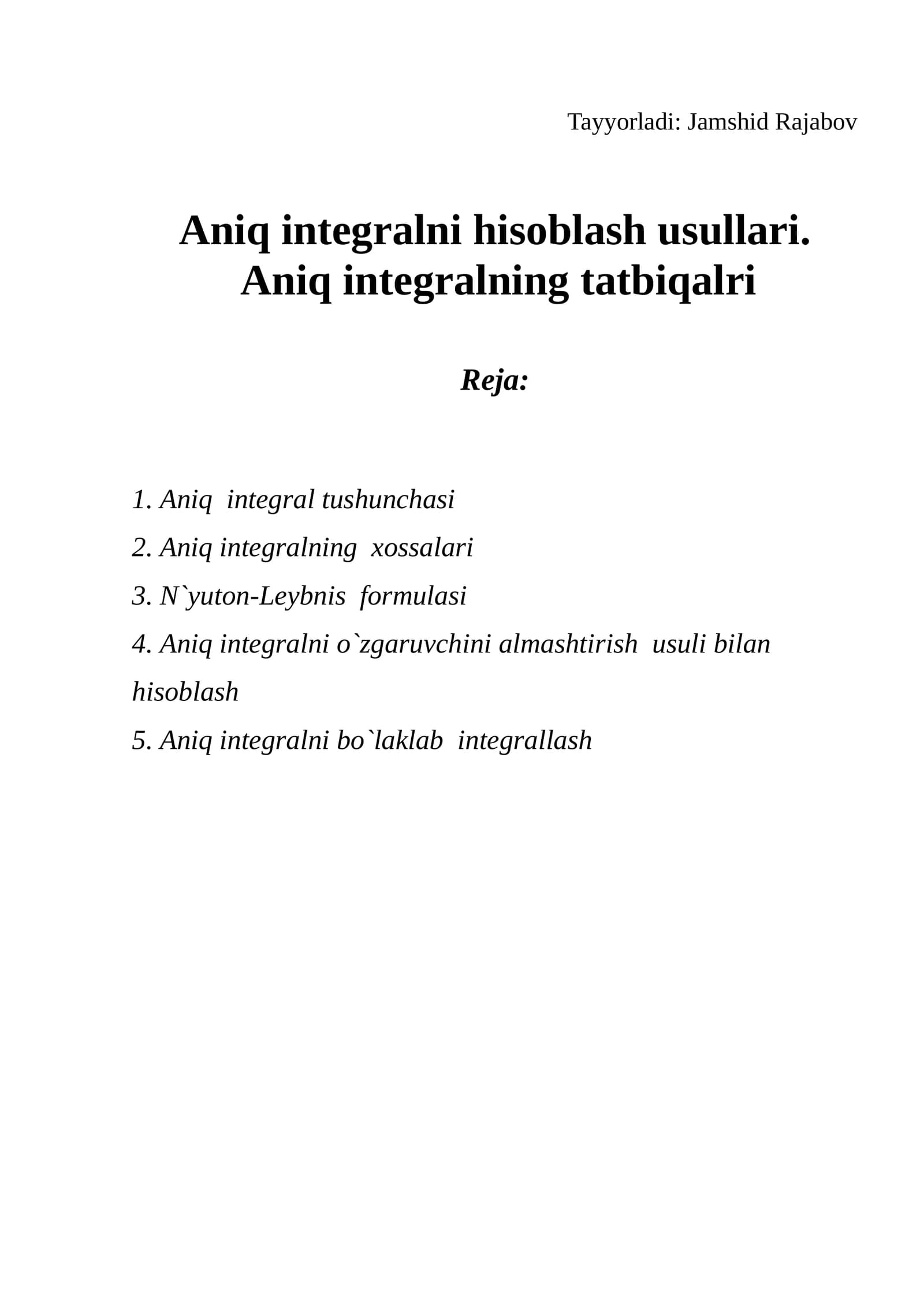 Aniq integralni hisoblash