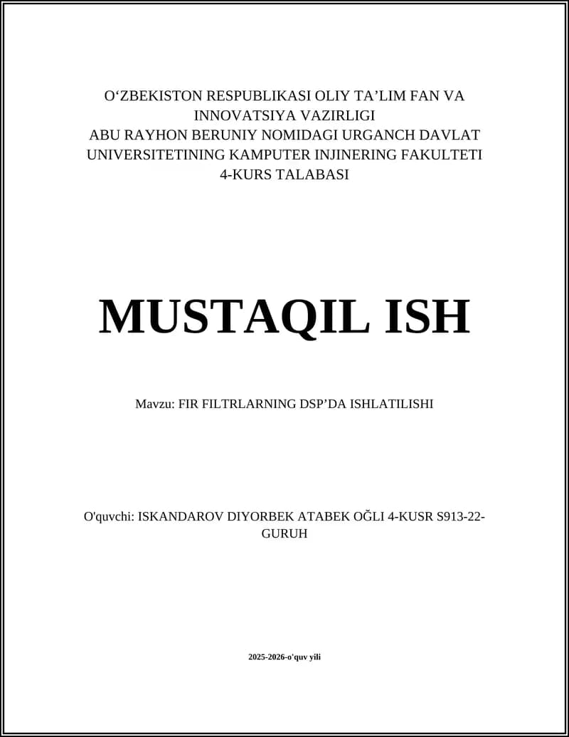 FIR FILTRLARNING DSP’DA ISHLATILISHI