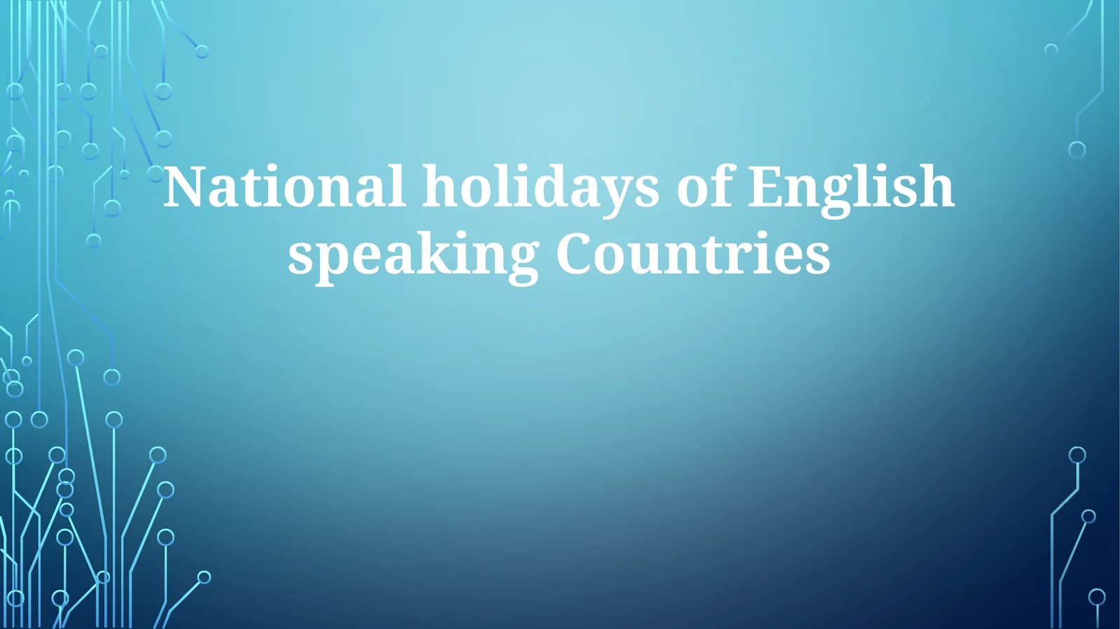 National holidays of English speaking Countries