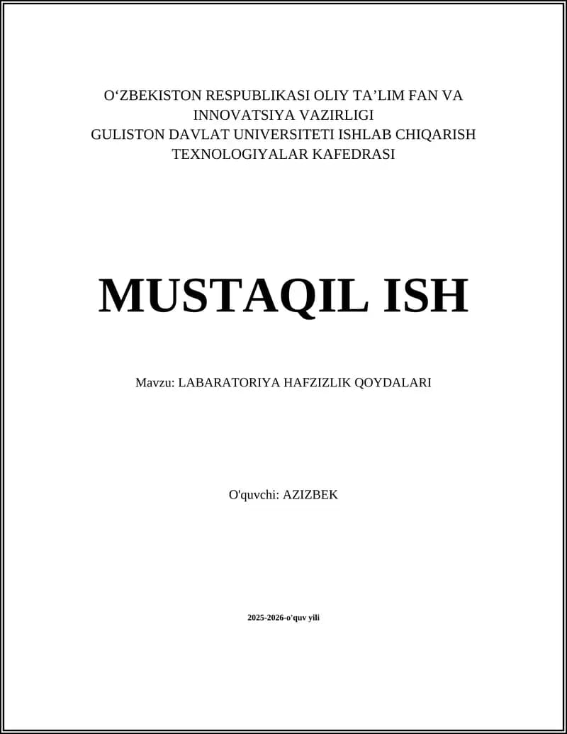 LABARATORIYA HAFZIZLIK QOYDALARI