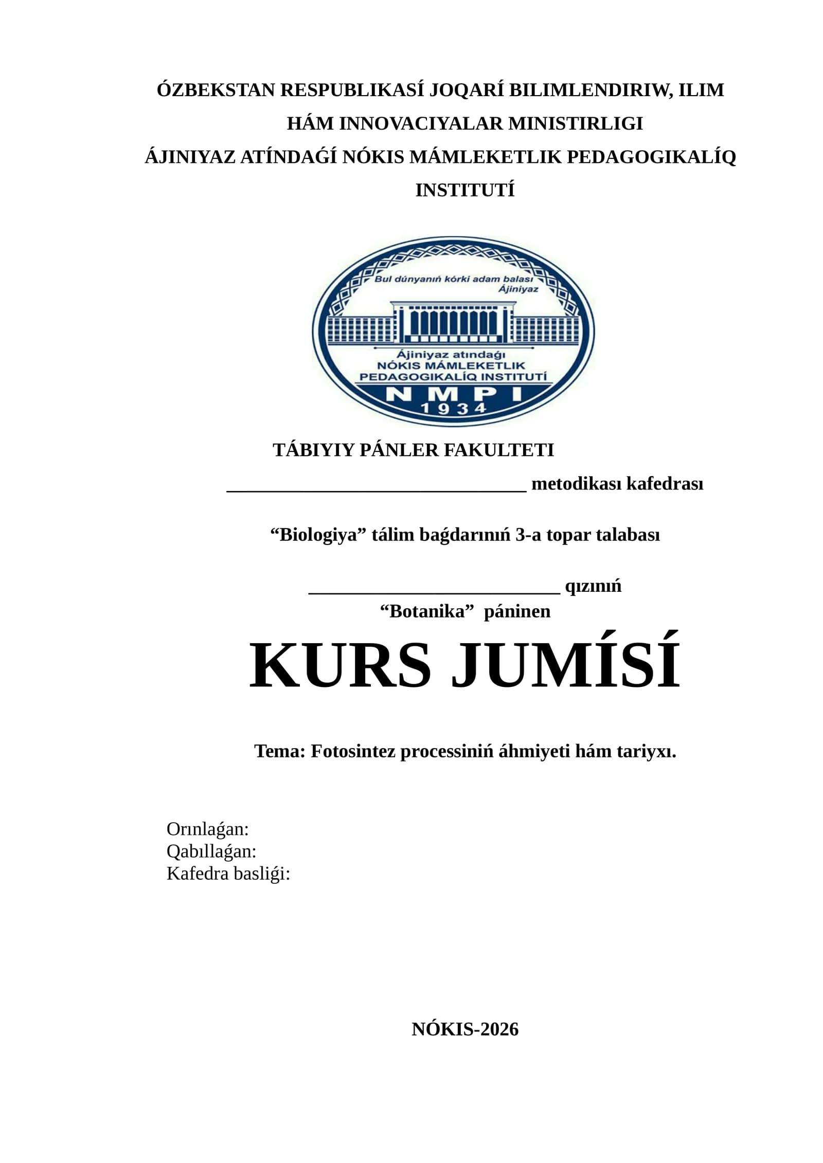 Fotosintez processiniń áhmiyeti hám tariyxı