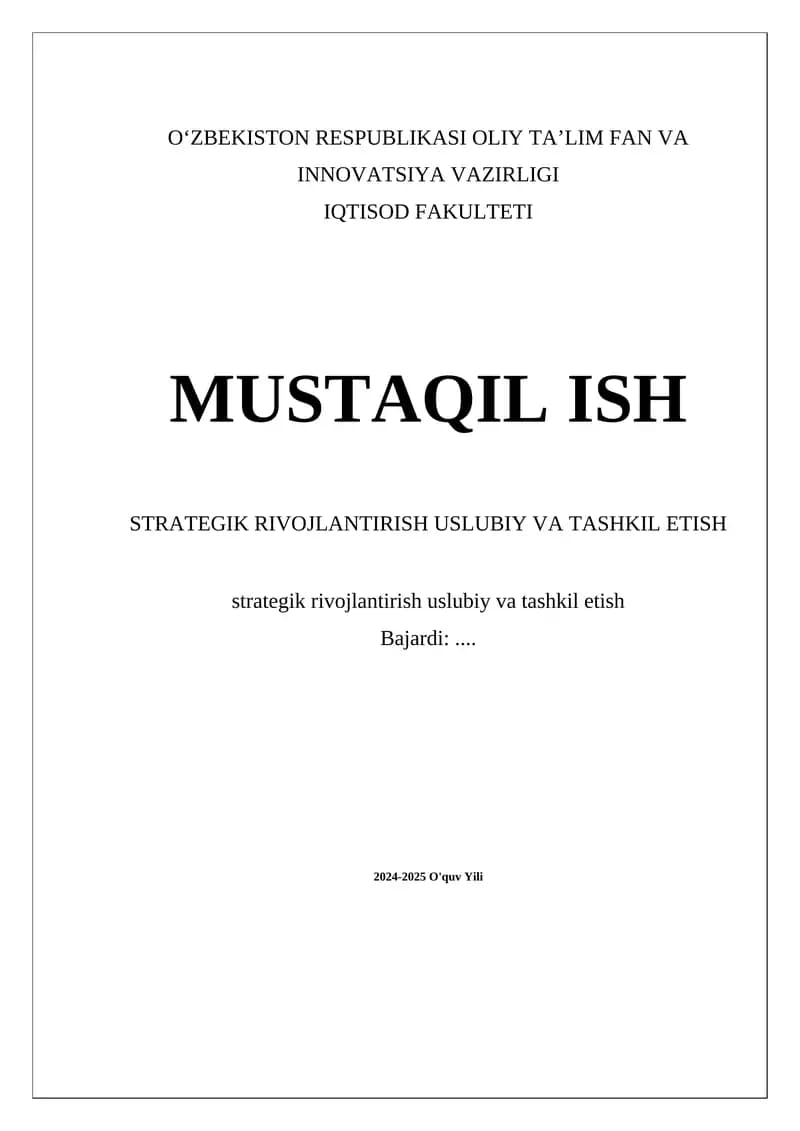 Strategik rivojlantirish uslubiy va tashkil etish