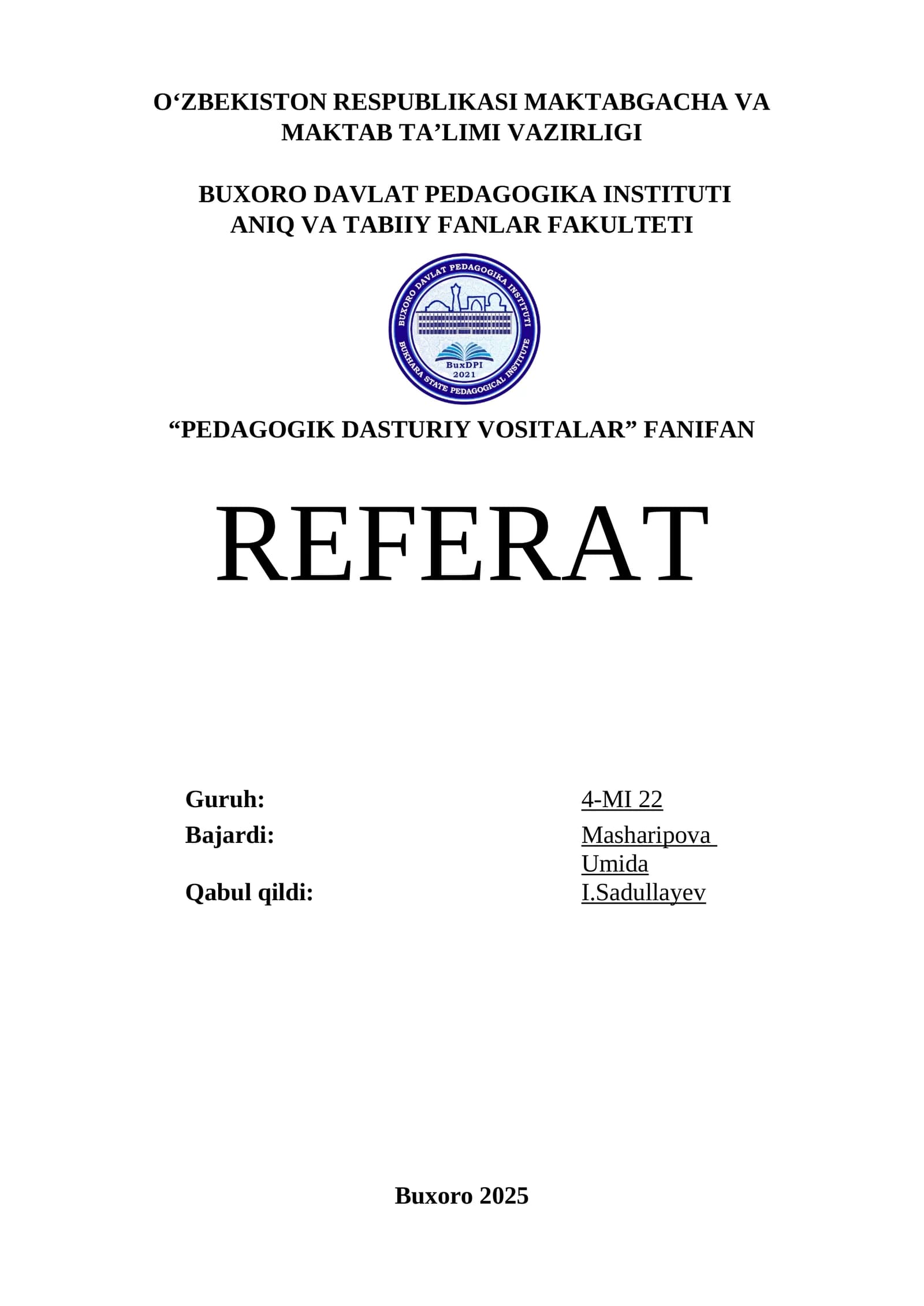 PEDAGOGIK DASTURIY VOSITALAR: TUSHUNCHA VA TASNIFI