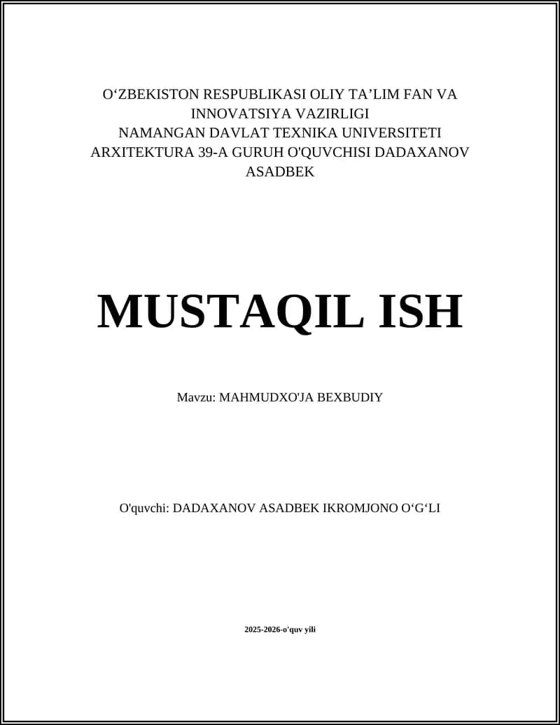 MAHMUDXO'JA BEXBUDIY