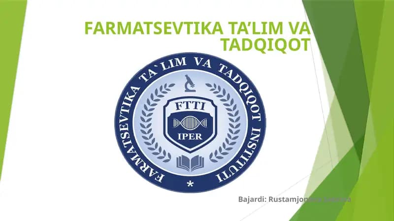 FARMATSEVTIKA TA’LIM VA TADQIQOT
