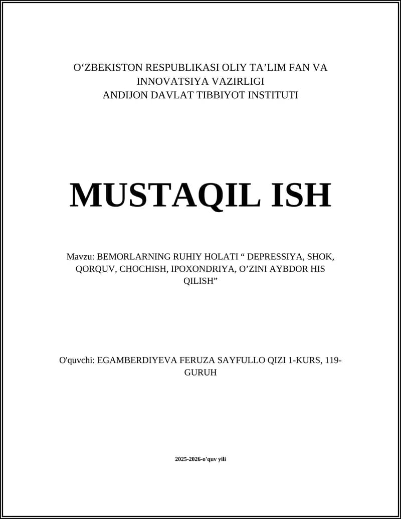 BEMORLARNING RUHIY HOLATI