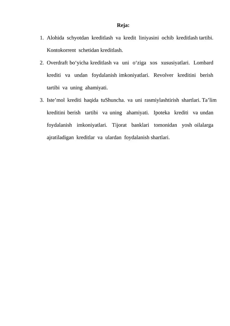 Kontokorrent schetidan kreditlash