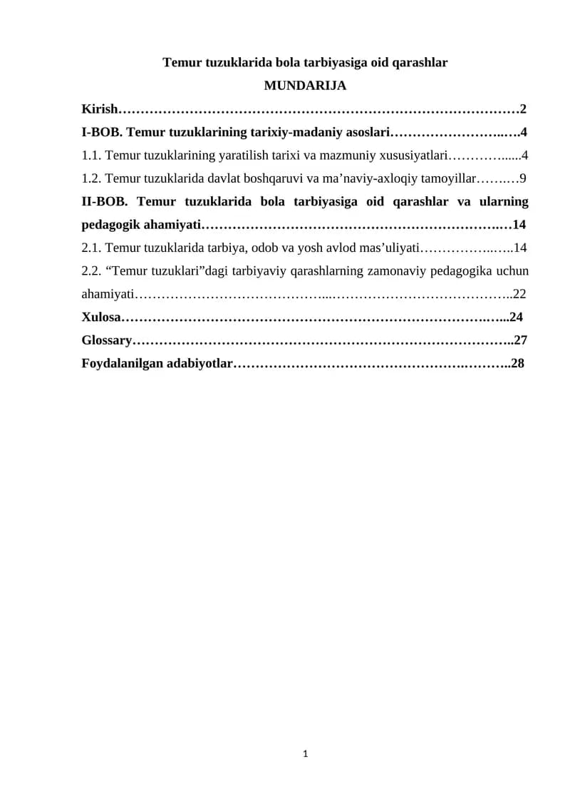 Temur tuzuklarida bola tarbiyasiga oid qarashlar