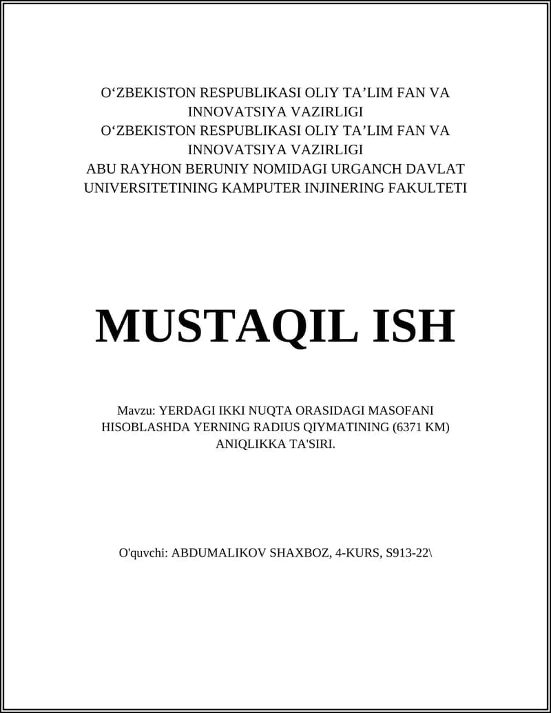 Yerdagi ikki nuqta orasidagi masofani hisoblash
