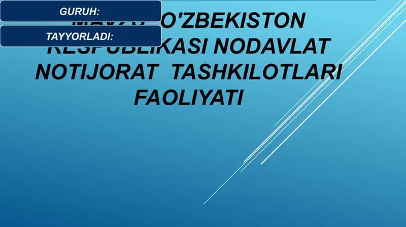 O'ZBEKISTON RESPUBLIKASI NODAVLAT NOTIJORAT  TASHKILOTLARI FAOLIYATI