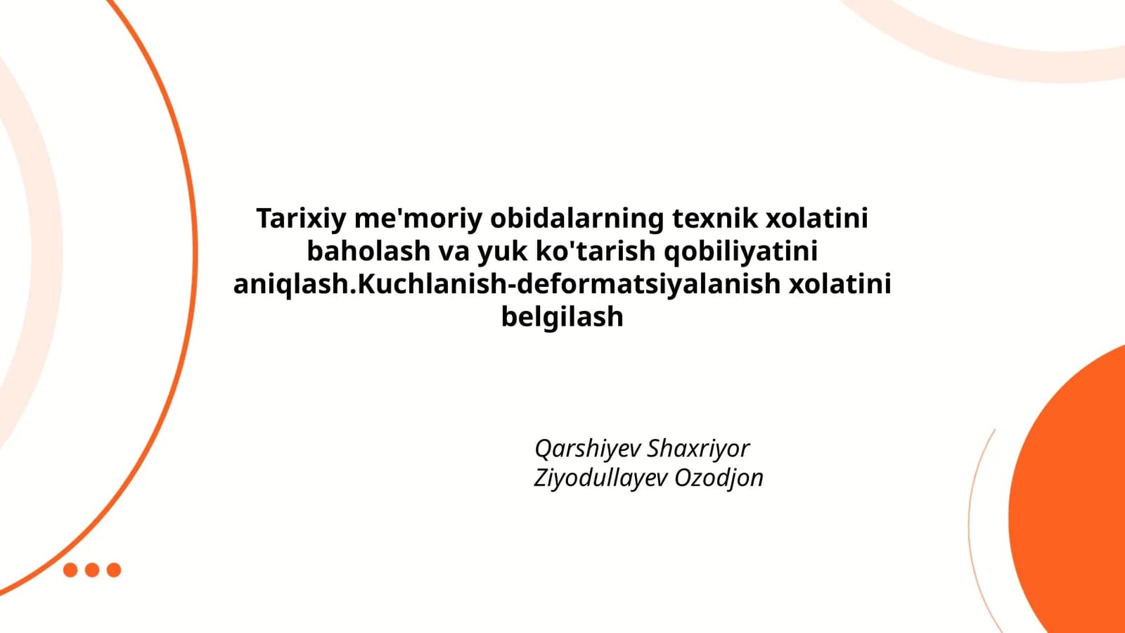 Tarixiy me'moriy obidalarning texnik xolati