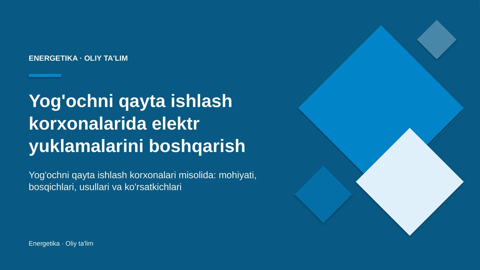 Yog'ochni qayta ishlash korxonalarida elektr yuklamalarini boshqarish