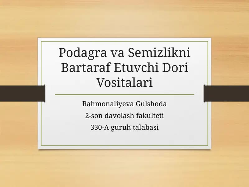Podagrava Semizlikni Bartaraf Etuvchi Dori Vositalari