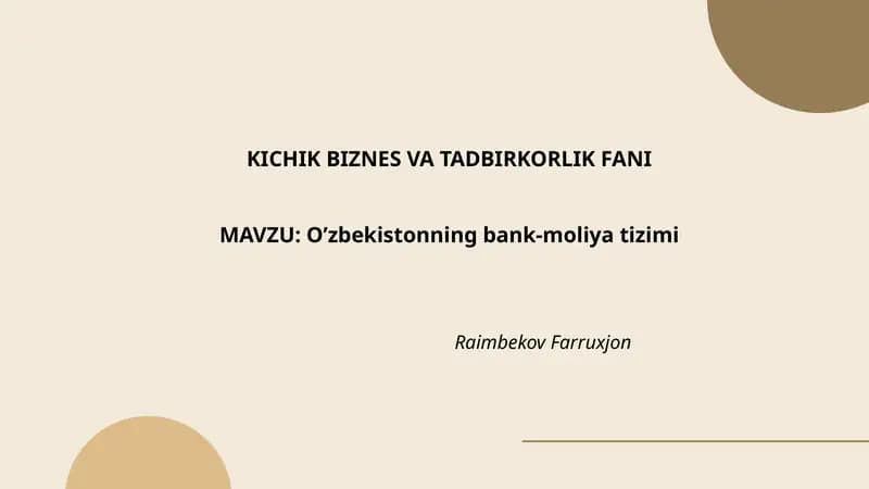 O’zbekistonning bank-moliya tizimi