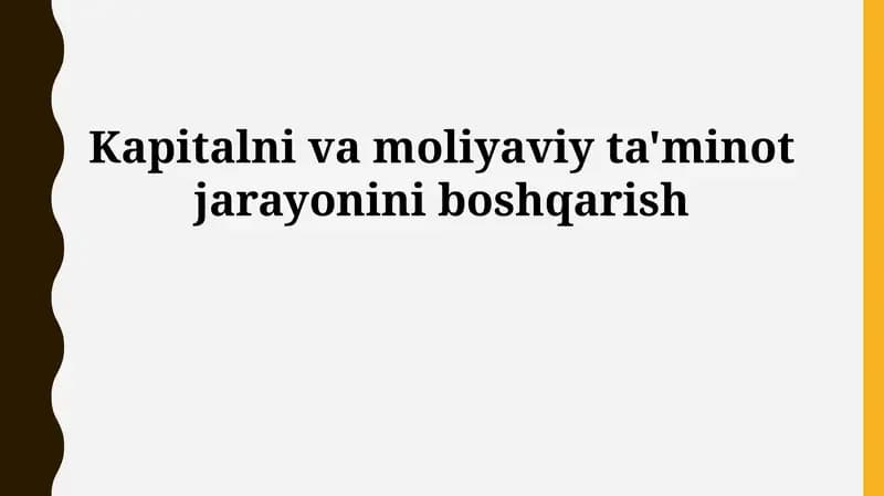 Sarmoyani boshqarish: Asosiy tushunchalar