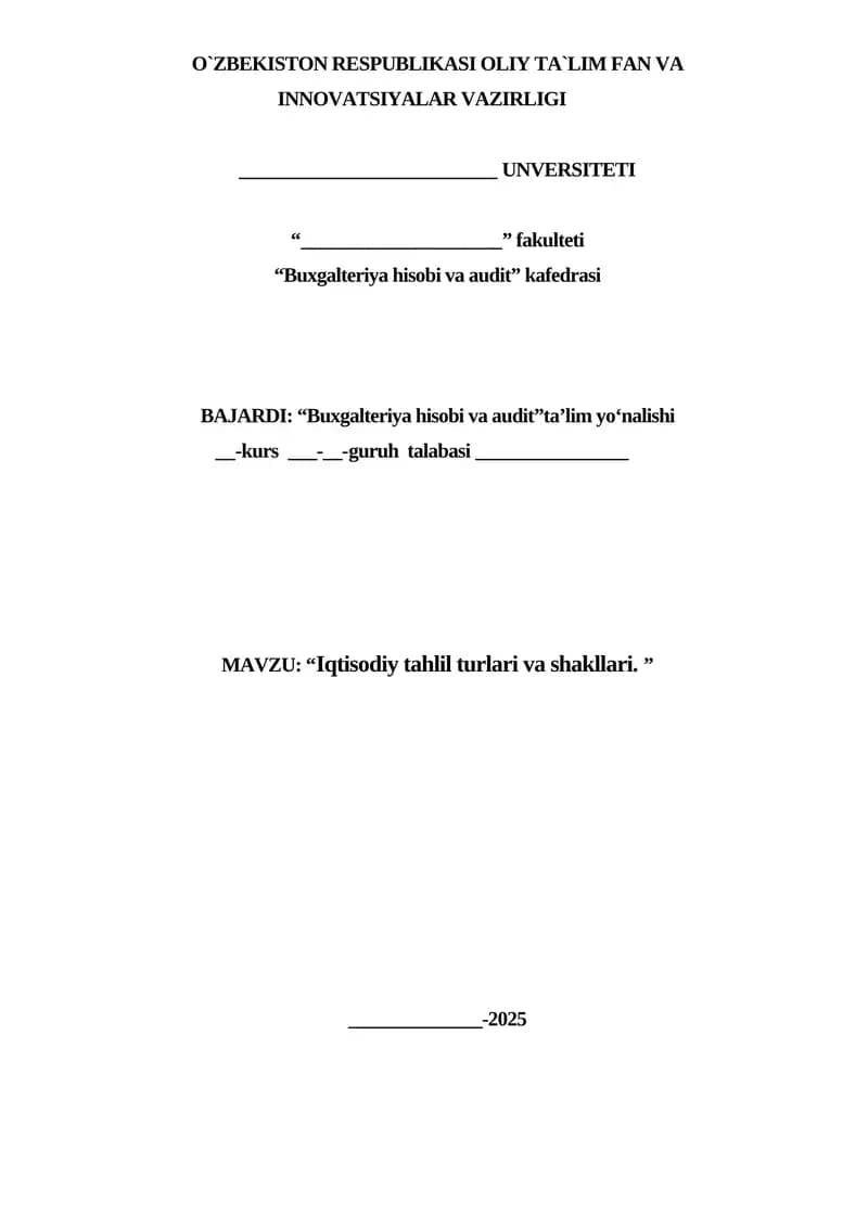 Iqtisodiy tahlil turlari va shakllari