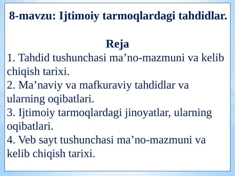 Ijtimoiy tarmoqlardagi tahdidlar.