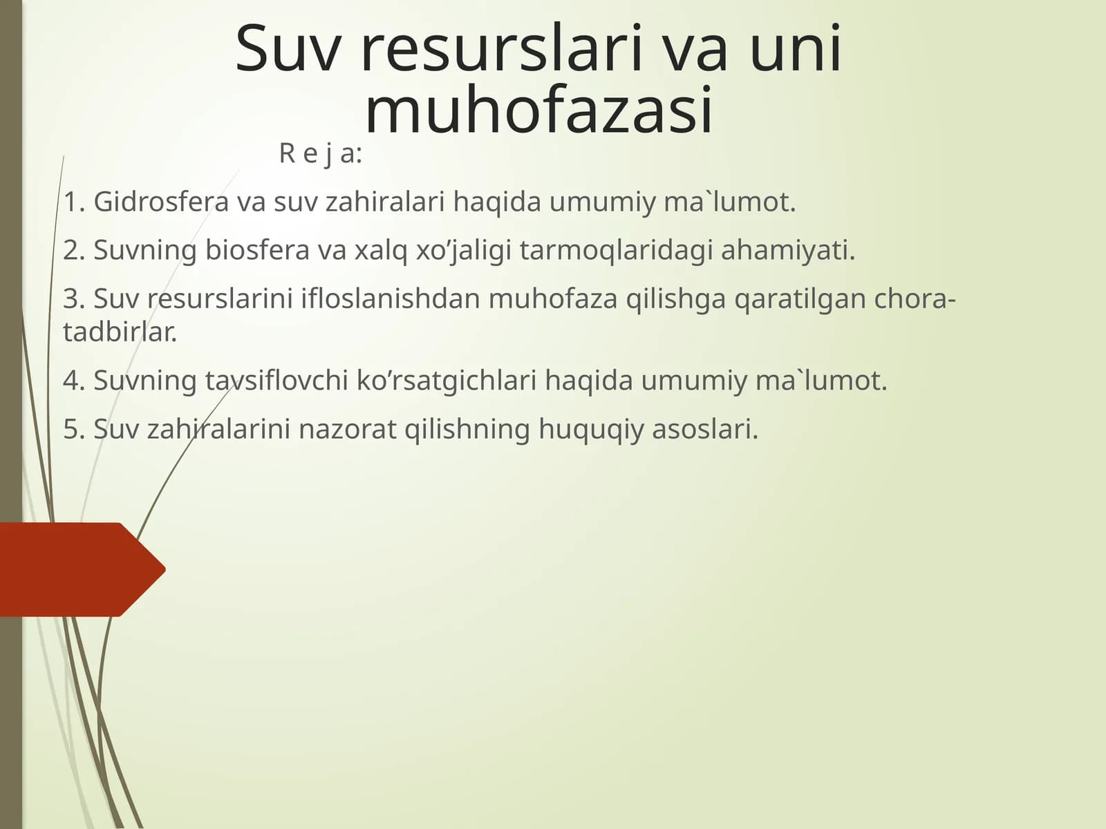 Suv resurslari va uni muhofazasi