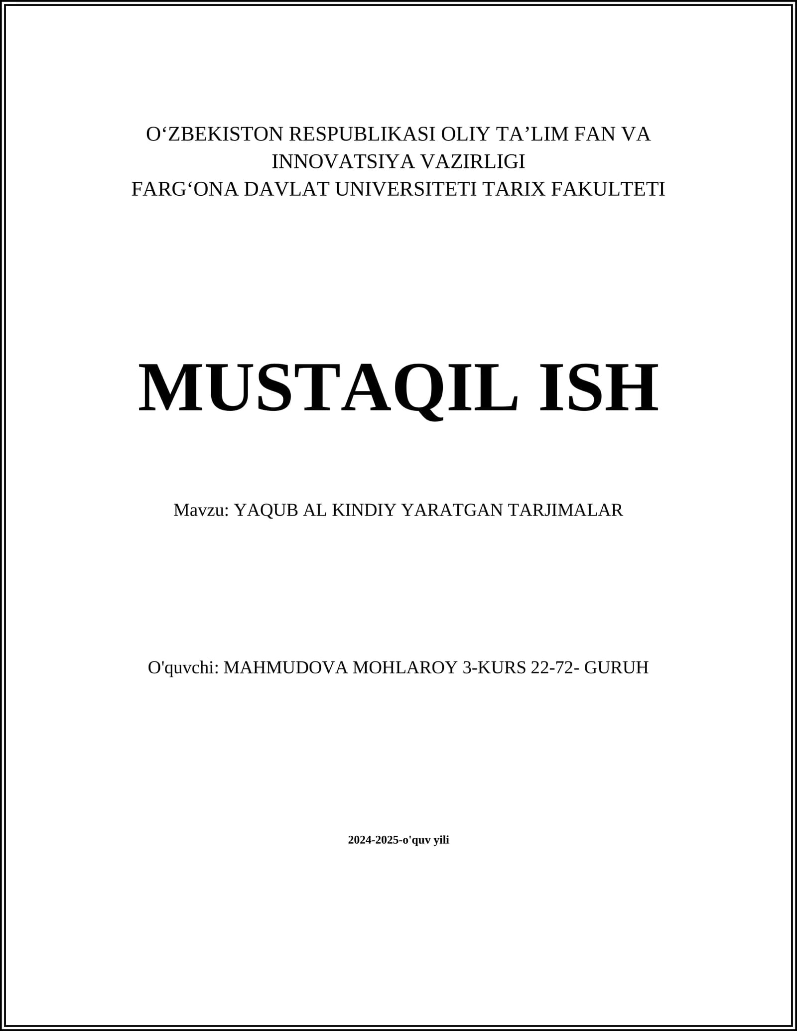 YAQUB AL KINDIY YARATGAN TARJIMALAR