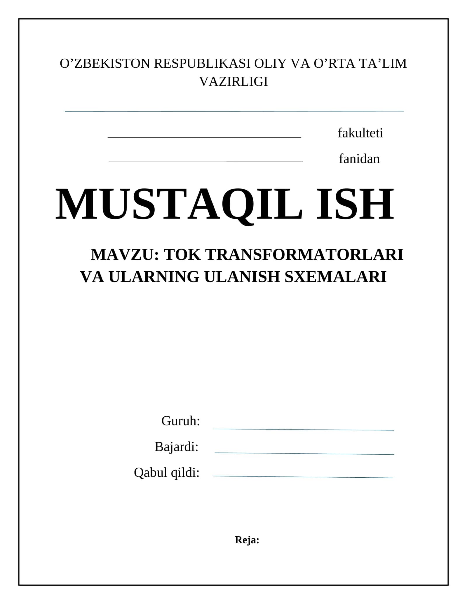 TOK TRANSFORMATORLARI VA ULARNING ULANISH SXEMALARI