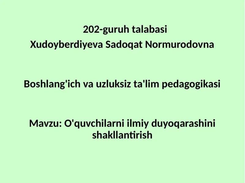 Boshlang'ich vauzluksiz ta'lim pedagogikasi