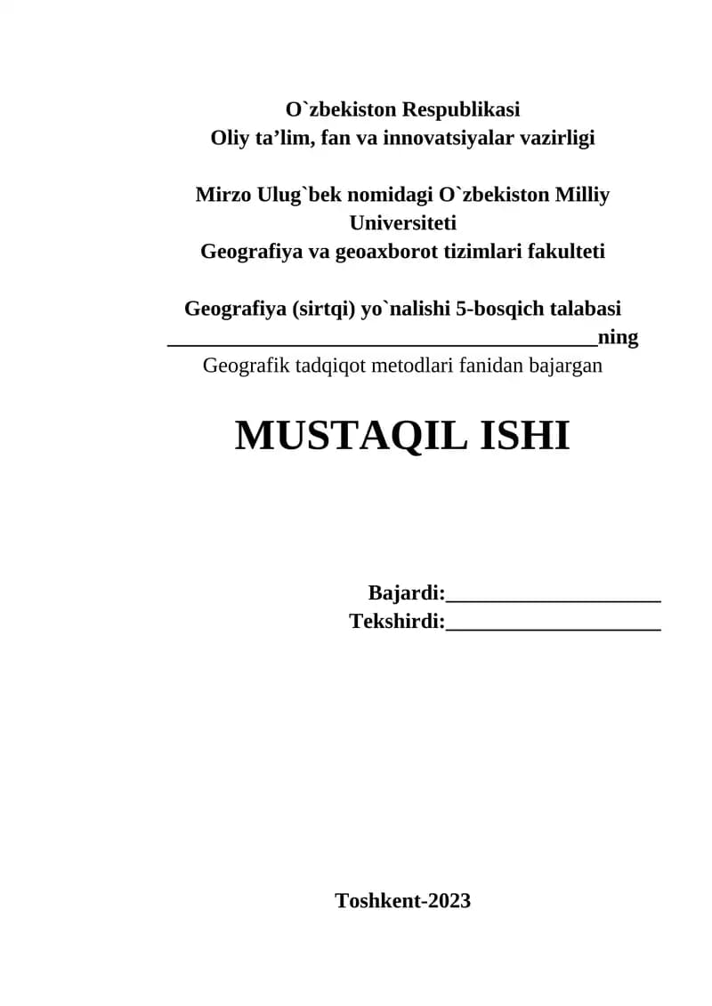 Xususiy geografik metodlarni tahlil qilish