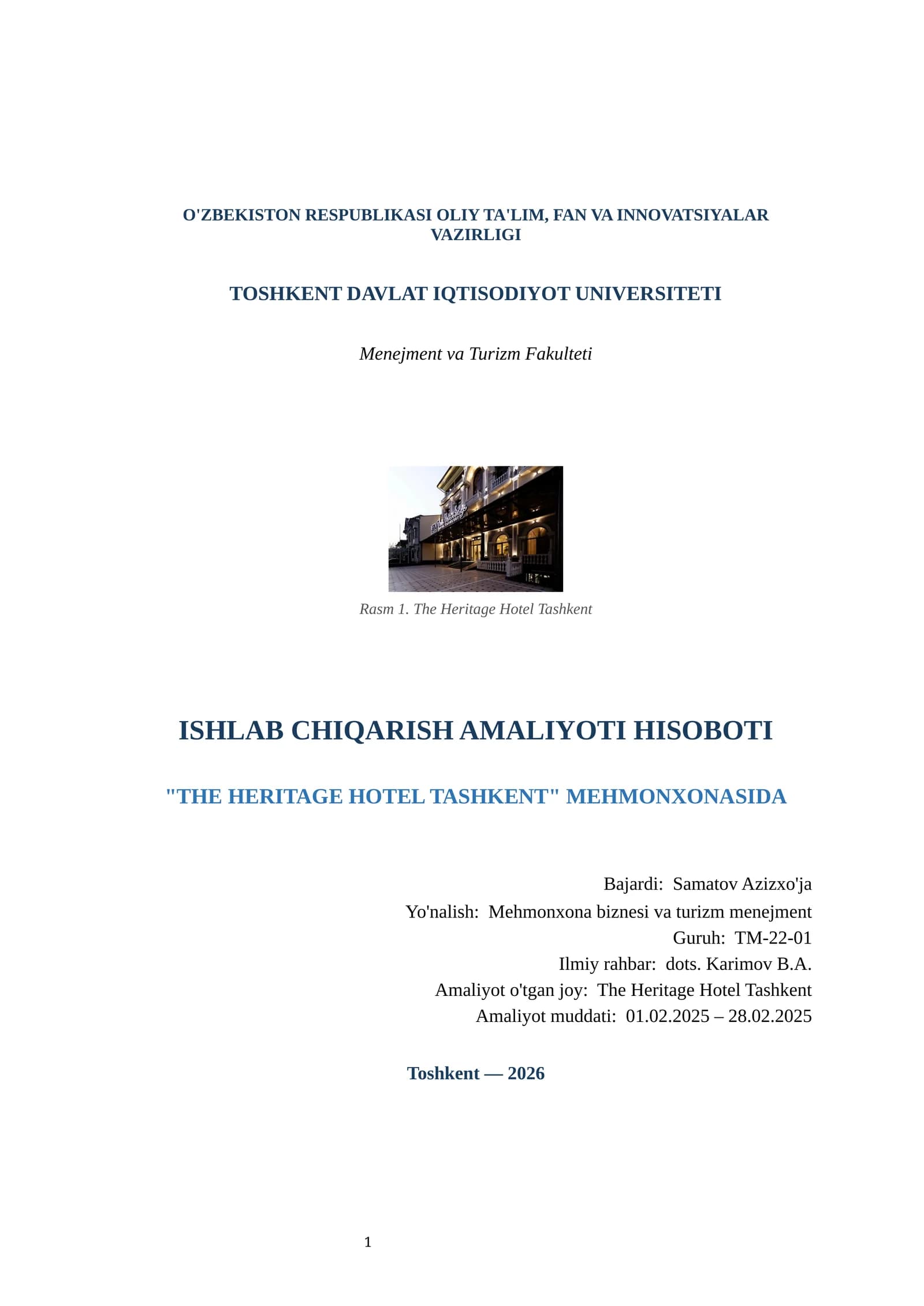 ISHLAB CHIQARISH AMALIYOTI HISOBOTI