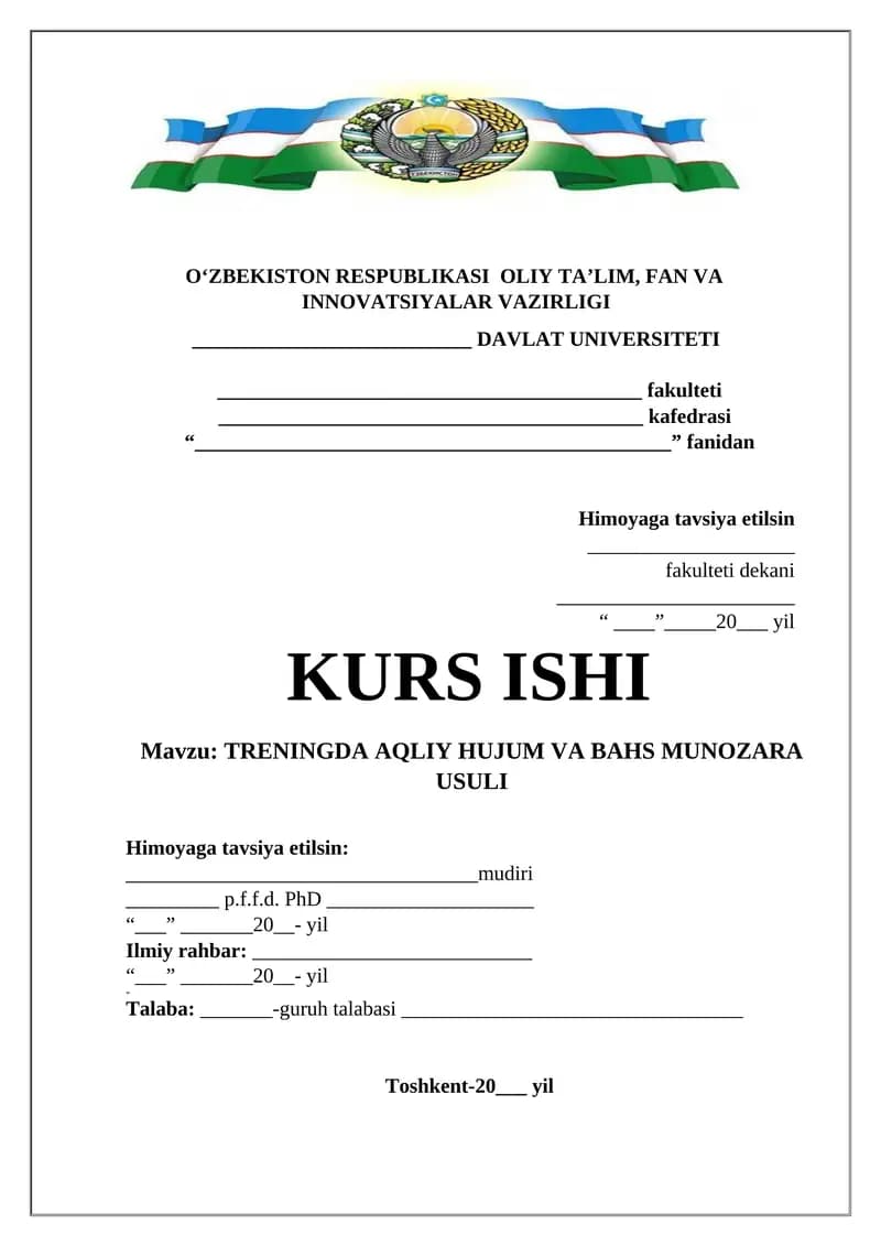 TRENINGDA AQLIY HUJUM VA BAHS MUNOZARA USULI