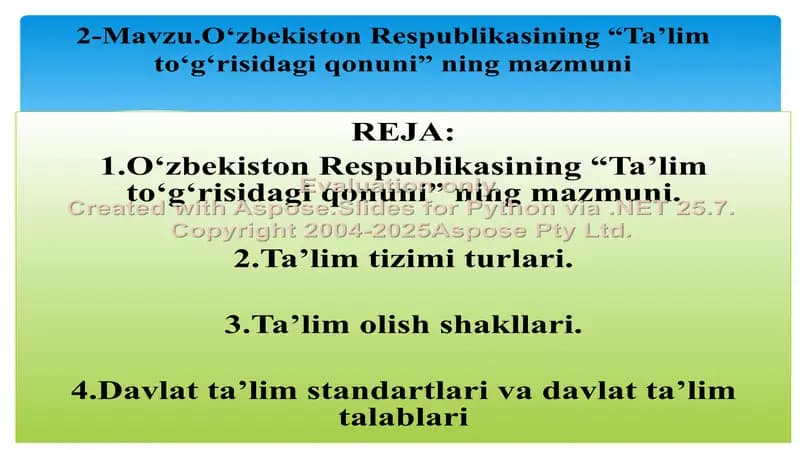 O‘zbekiston Respublikasining “Ta’lim to‘g‘risidagi qonuni” taqdimoti