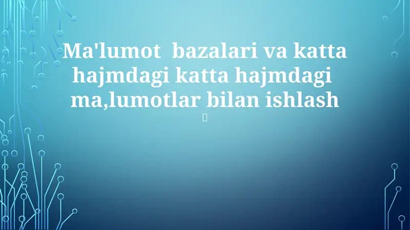 Katta Ma'lumotlarni ETL qilish