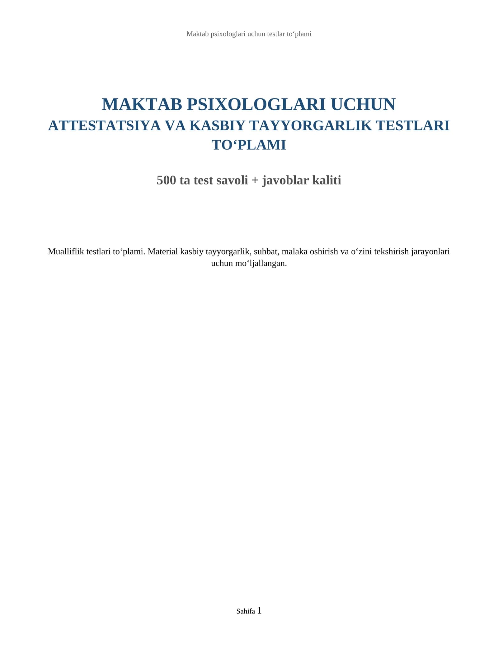 Maktab psixologlari uchun testlar to‘plami
