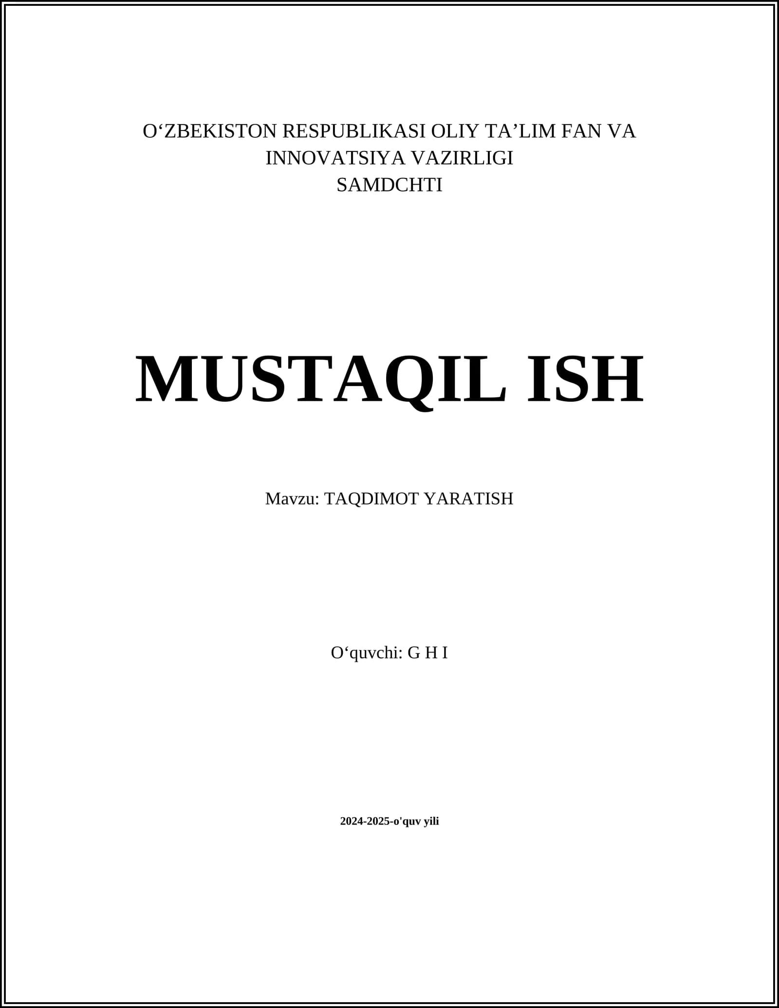 TAQDIMOT YARATISH
