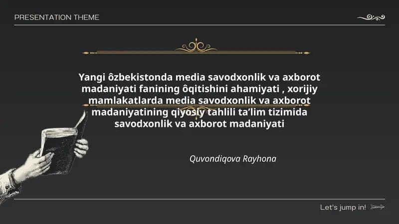Media savodxonlik va axborot madaniyati fanining ôqitish