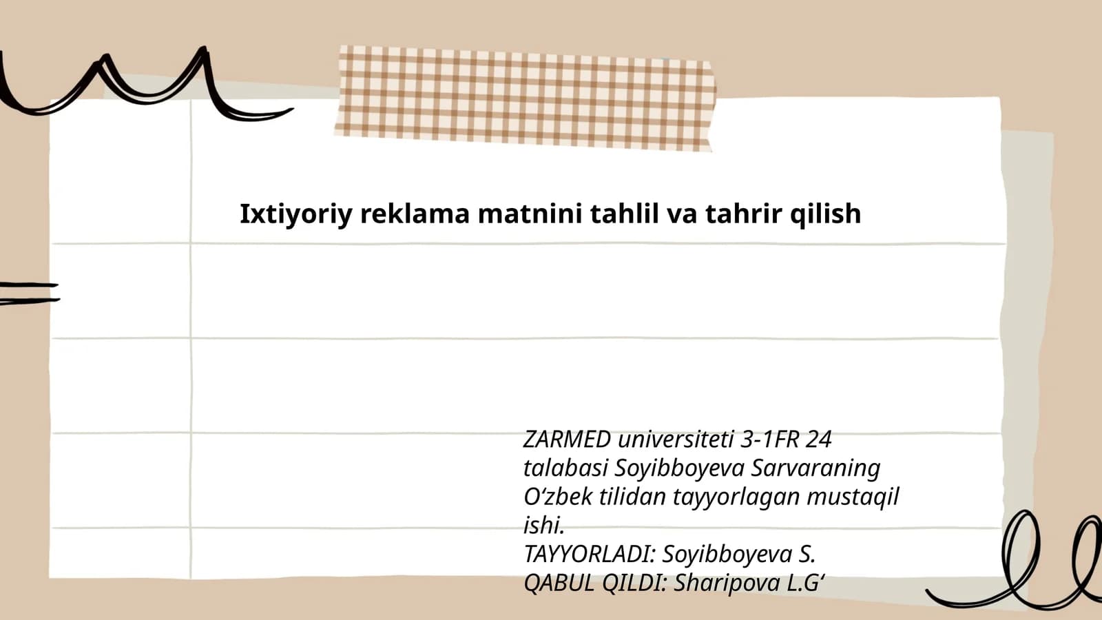 Ixtiyoriy reklama matnini tahlil va tahrir qilish