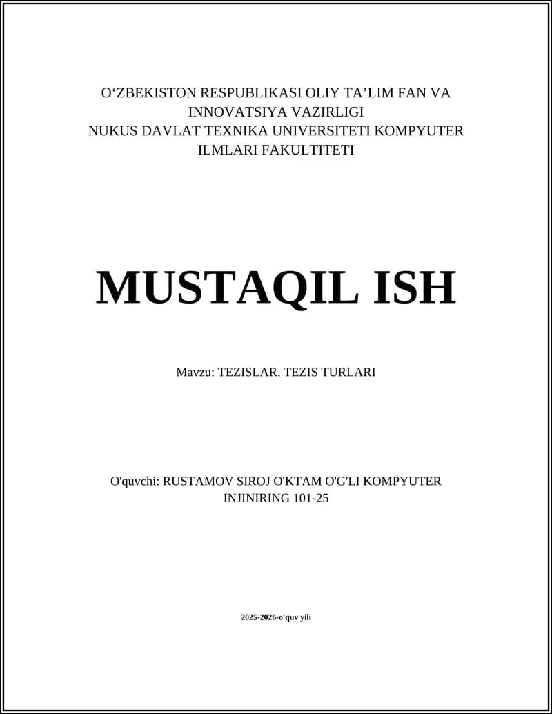 TEZISLAR. TEZIS TURLARI