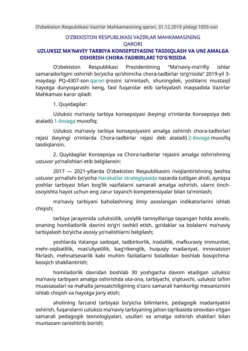 Uzluksiz ma’naviy tarbiya konsepsiyasi