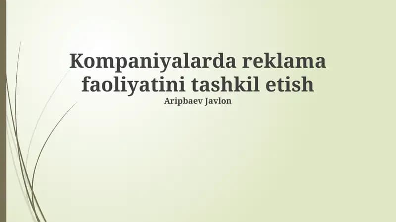 Reklama Faoliyatini Tashkil Etish