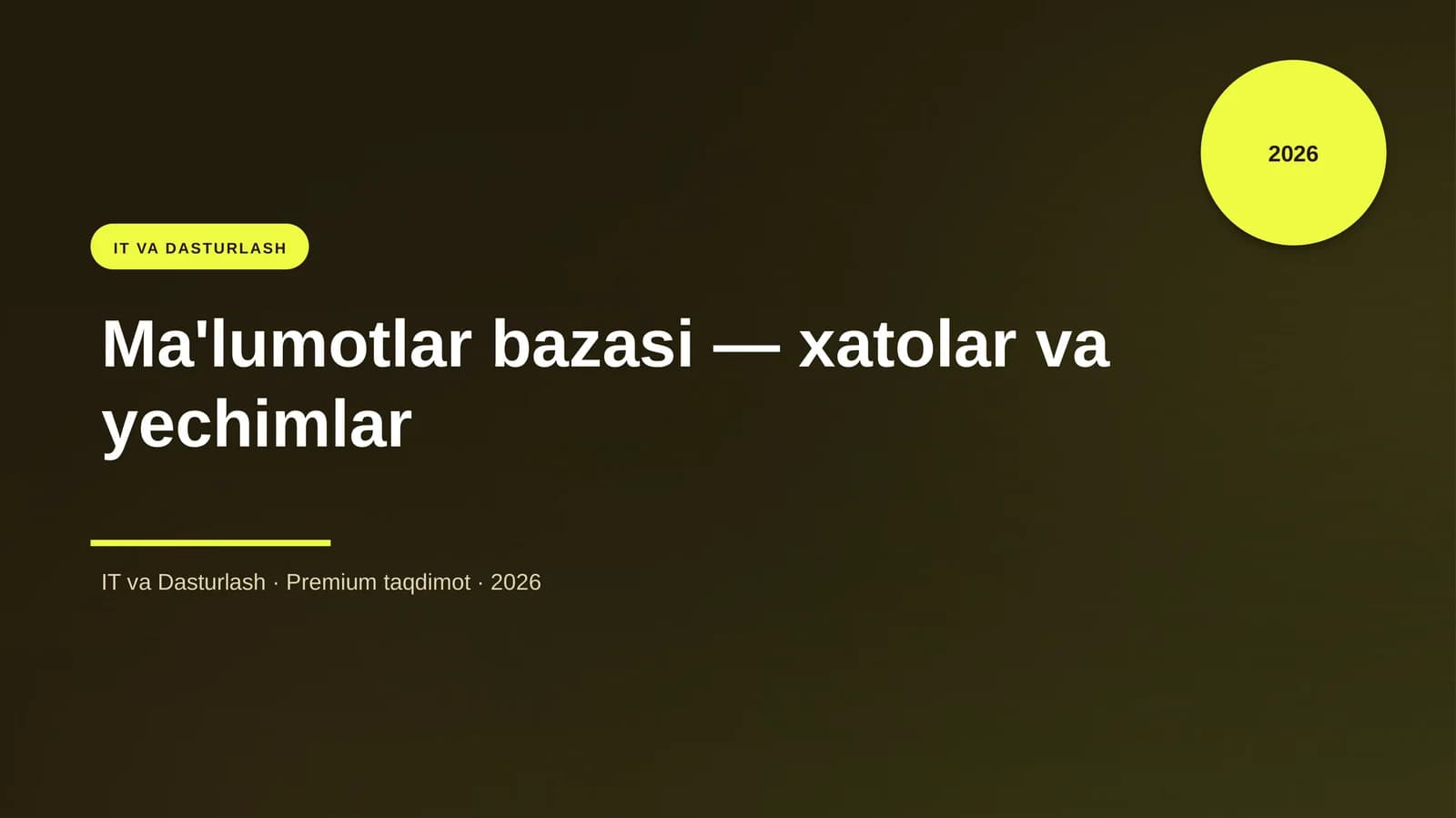 Ma'lumotlar bazasi — xatolar va yechimlar