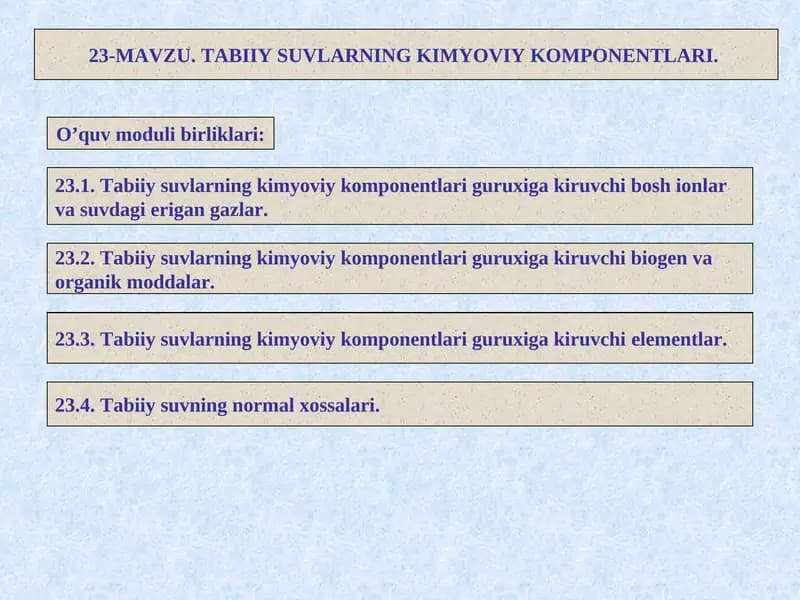 Tabiiy suvlarning kimyoviy komponentlari