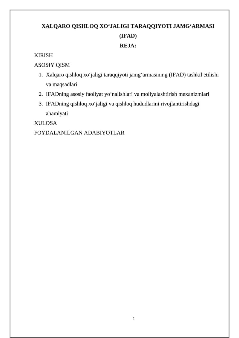 XALQARO QISHLOQ XO‘JALIGI TARAQQIYOTI JAMG‘ARMASI (IFAD)