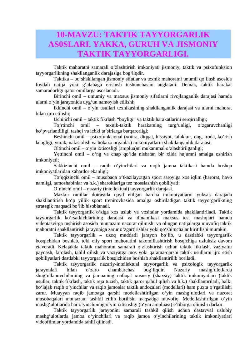 TAKTIK TAYYORGARLIK AS0SLARI