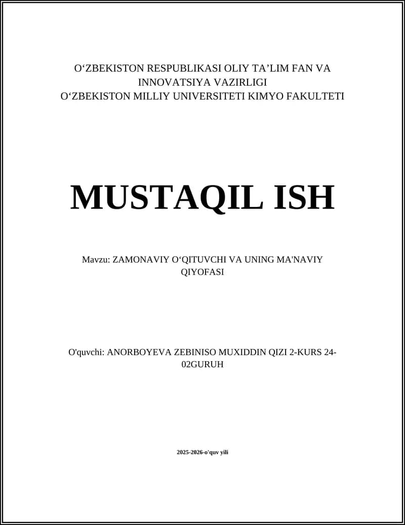 ZAMONAVIY OʻQITUVCHI VA UNING MA'NAVIY QIYOFASI