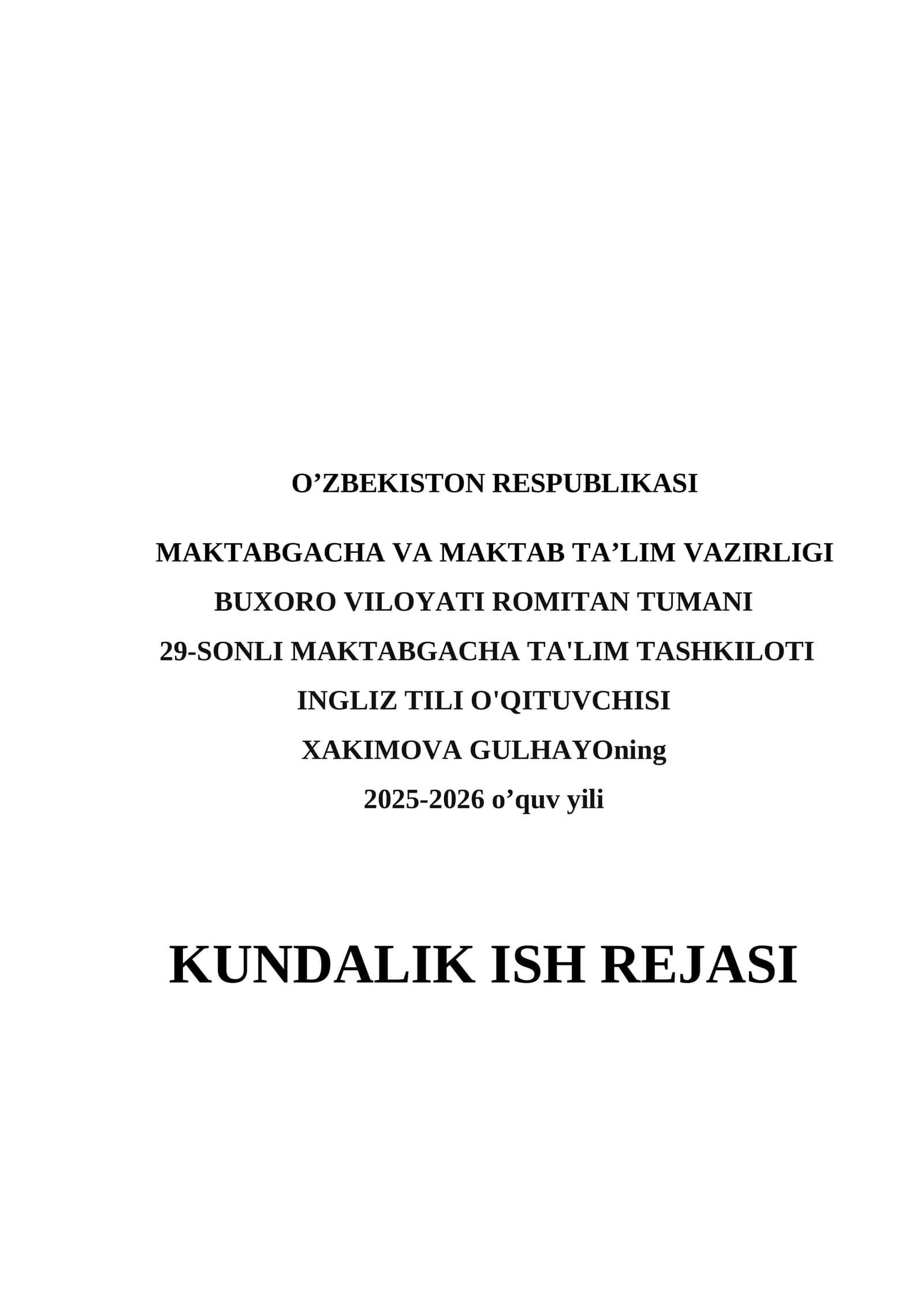 KUNDALIK ISH REJASI