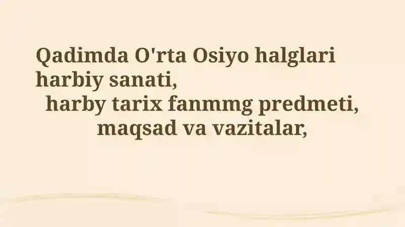 Qadimda O'rta Osiyo halglari harbiy sanati