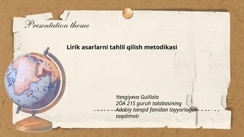 Lirik asarlarni tahlil qilish metodikasi