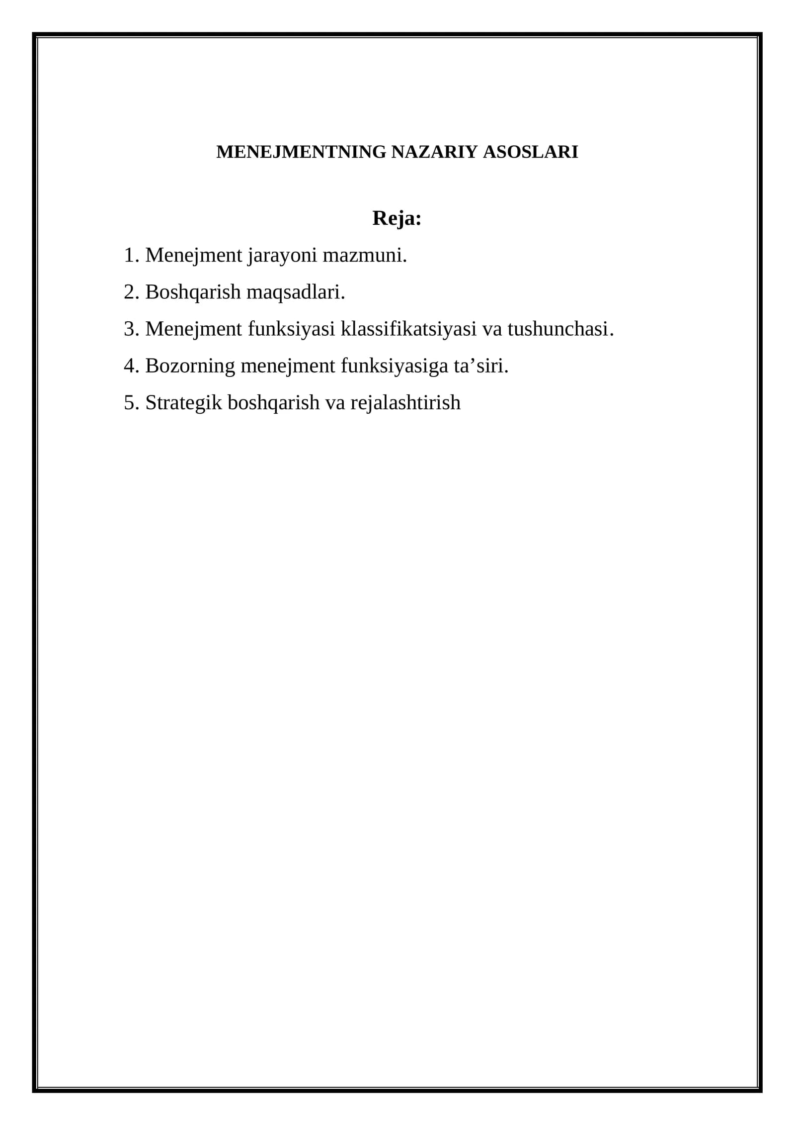 MENEJMENTNING NAZARIY ASOSLARI