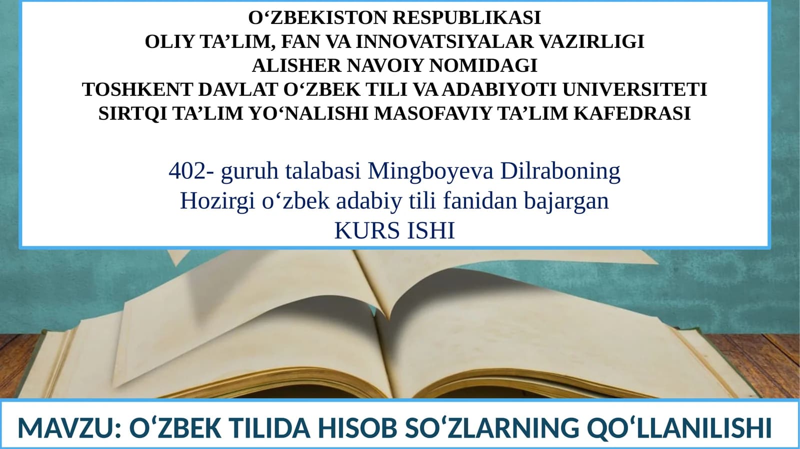 O‘ZBEK TILIDA HISOB SO‘ZLARNING QO‘LLANILISHI