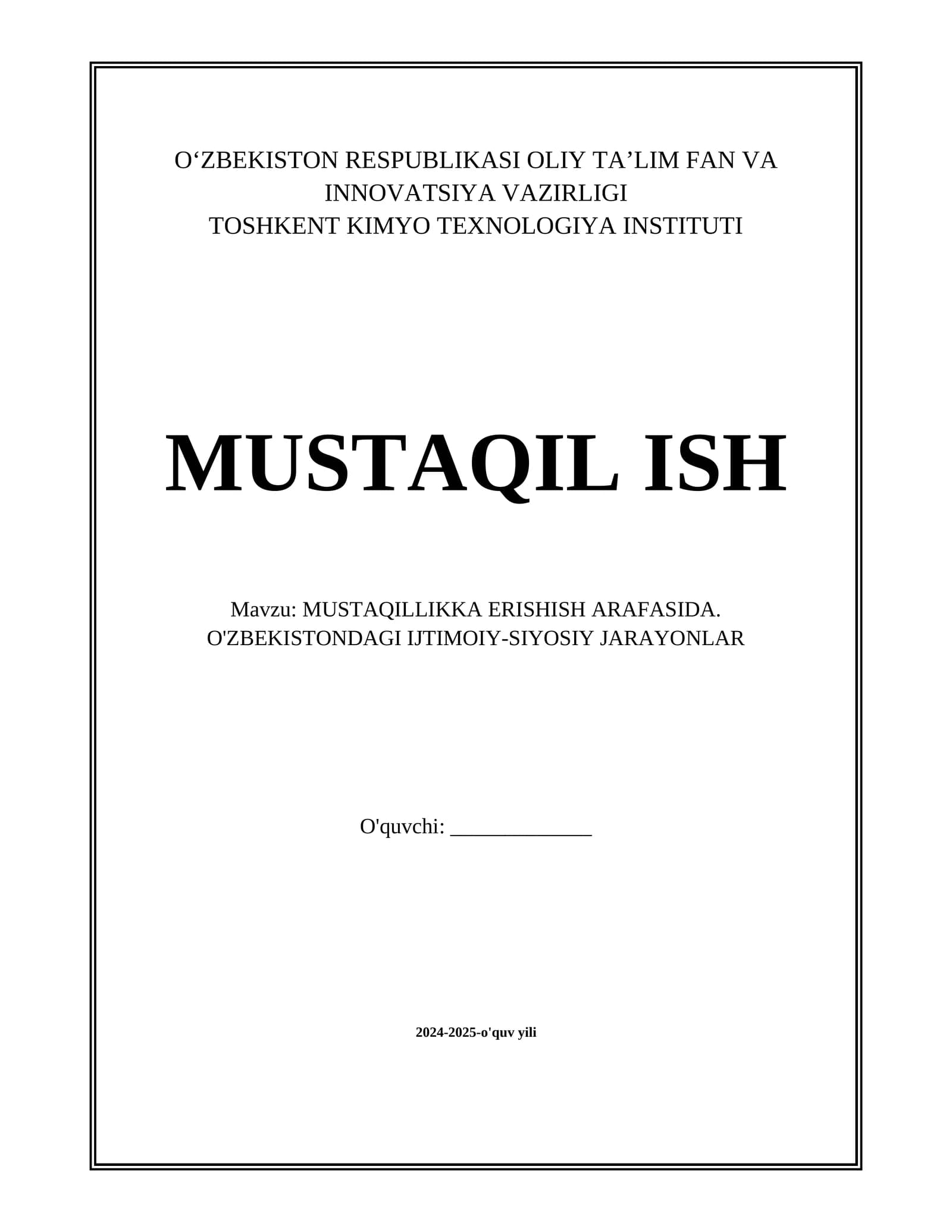 MUSTAQILLIKKA ERISHISH ARAFASIDA. O'ZBEKISTONDAGI IJTIMOIY-SIYOSIY JARAYONLAR